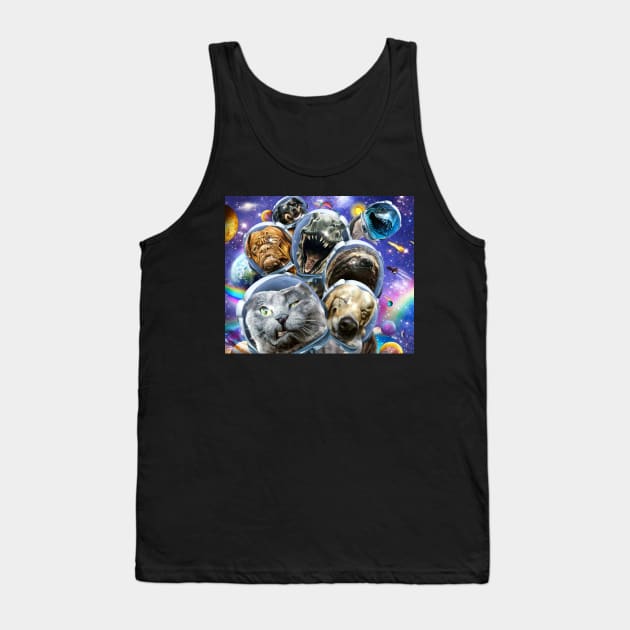 Space Cat Sloth Dog Dinosaur Shark Selfie Tank Top by Random Galaxy